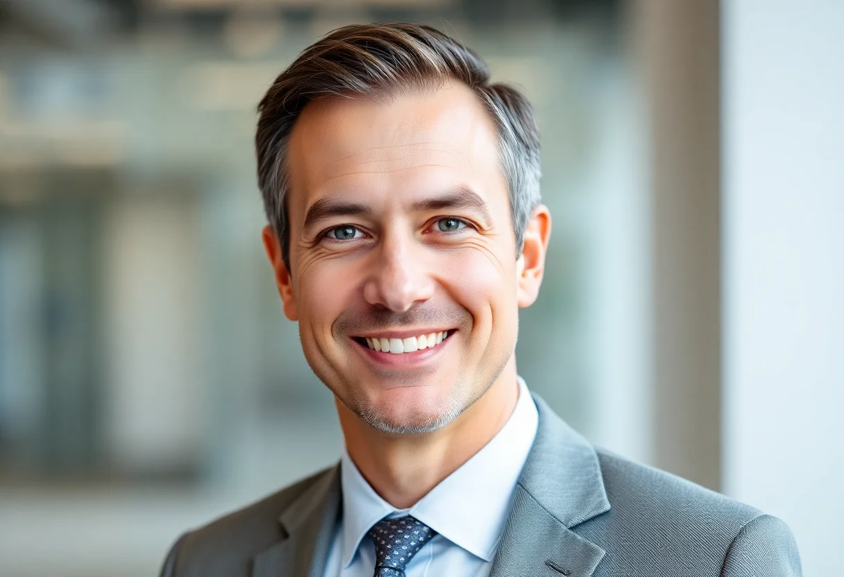 Confident corporate headshot of a senior male consultant in a suit