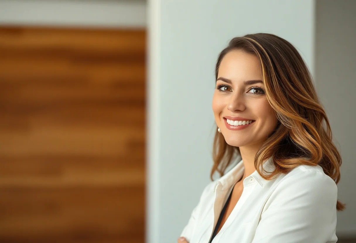 Confident female entrepreneur headshot.