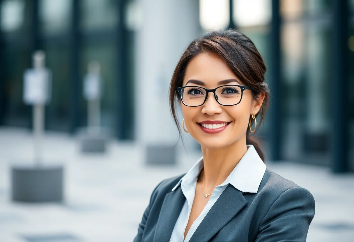 Headshot of a confident businesswoman in corporate attire