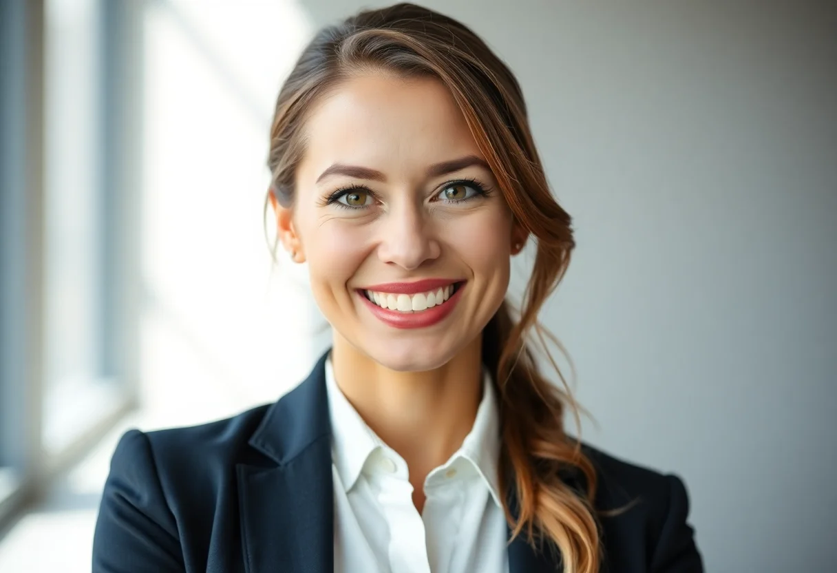 Professional headshot of a female tech entrepreneur smiling confidently