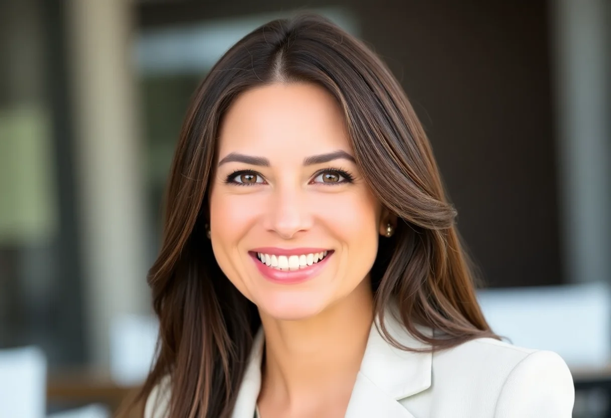 Professional portrait of a female business executive with a warm smile