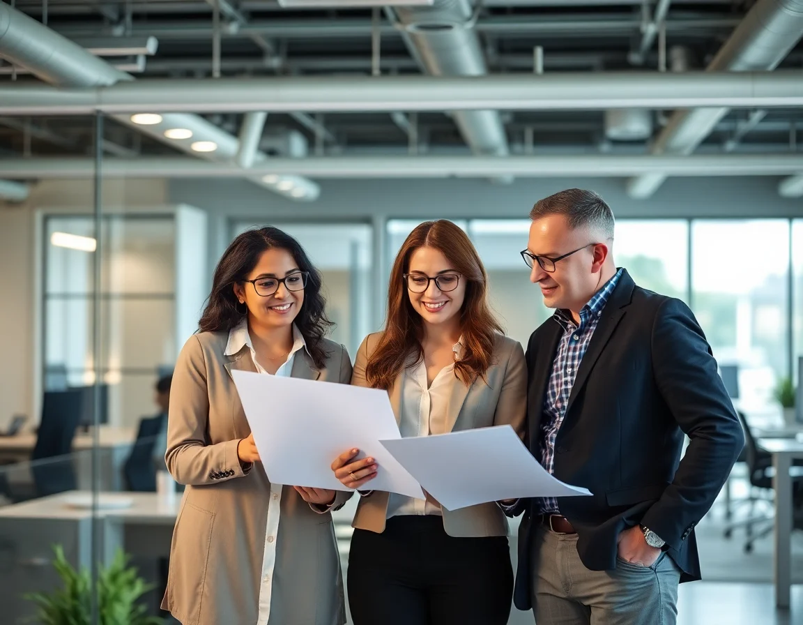 Team collaborating in a modern office environment