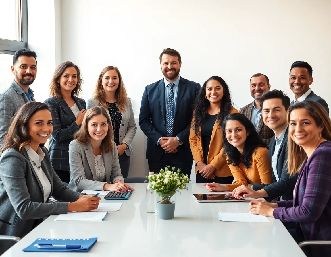 Team of diverse professionals in a meeting.